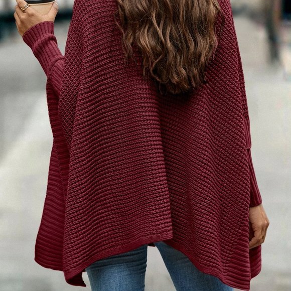 Casual Turtleneck Batwing Sleeve Sweater  burgundy - Picture 2 of 5